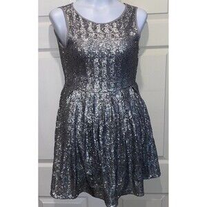 Issi Sequined Silver Size S Knee Length Sleeveless Cocktail Dress Zip Closure